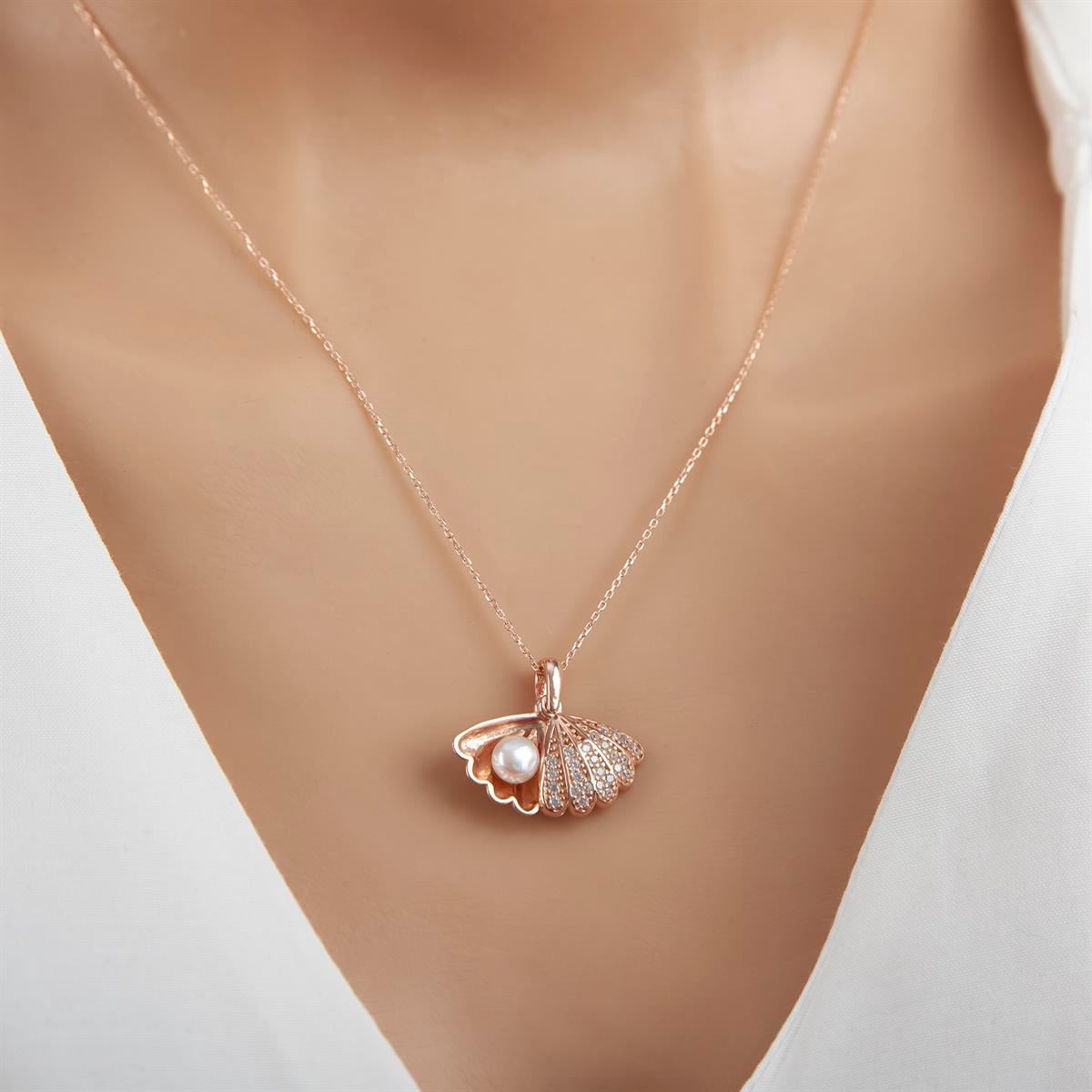 Mercan İnci Rose Kaplama 925 Gümüş Kadın Kolye