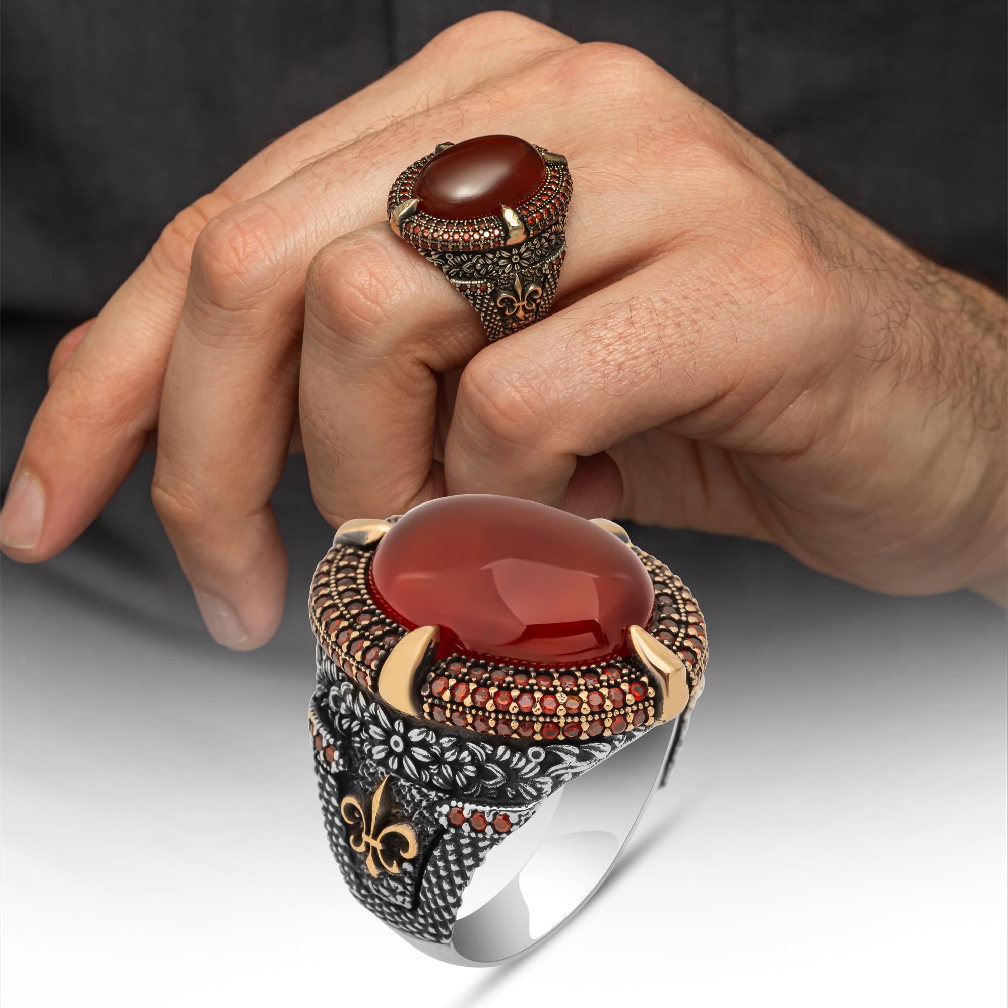 Oval Akik Taşlı 925 Gümüş Erkek Yüzük