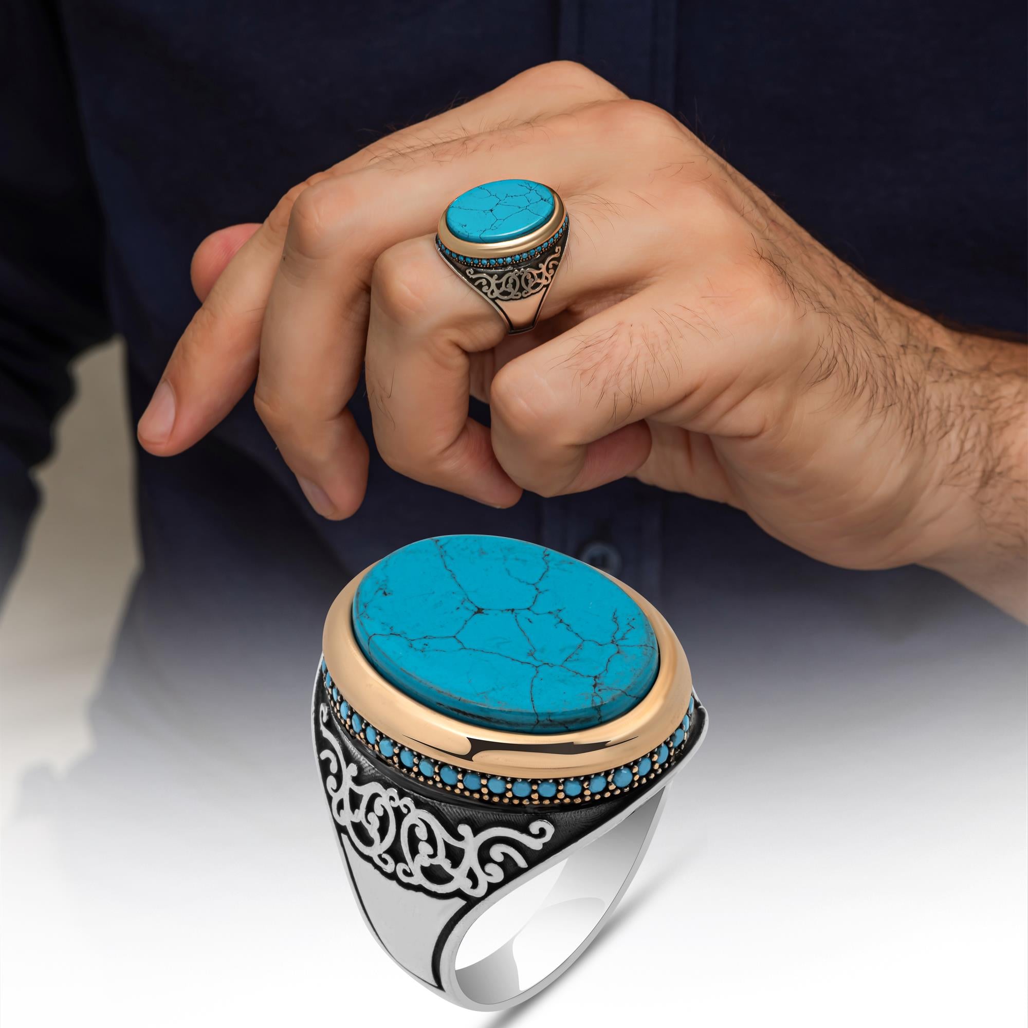 Oval Mavi Taşlı 925 Gümüş Yüzük