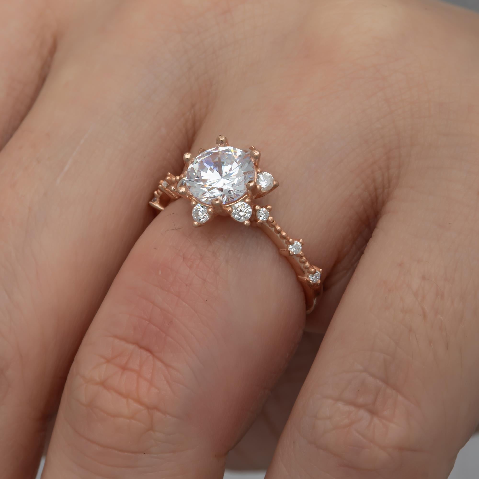 Prenses Model Rose Kaplama Zirkon Taşlı Gümüş Tektaş Yüzük