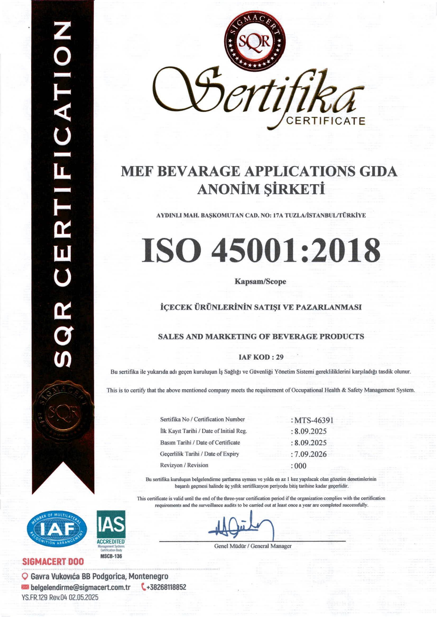 ISO 45001 İş Sağlığı ve Güvenliği