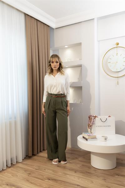 Kemerli Yeşil Palazzo Pantolon