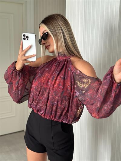 OMUZ DETAYLI RENKLİ ŞİFON