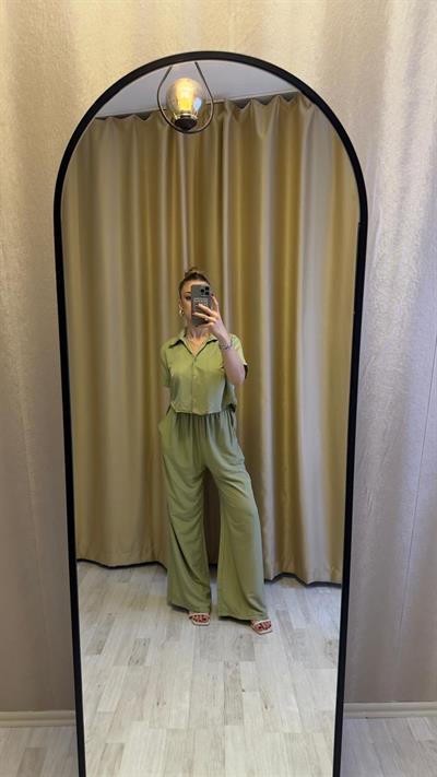 Oversize Gömlek Pantolon Takım Yeşil