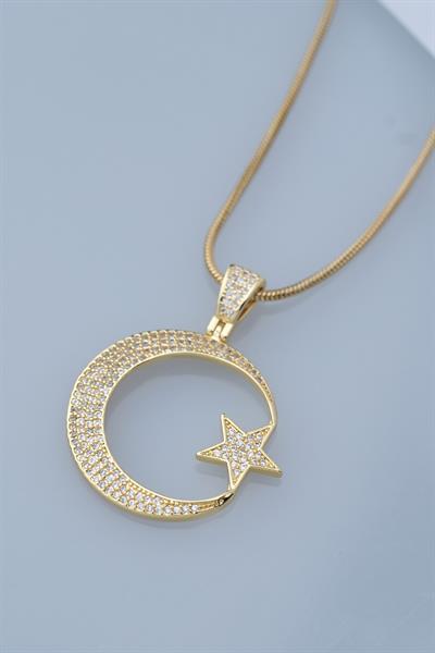 Gold Renk Ay Yıldız Çelik Kolye / Model 193