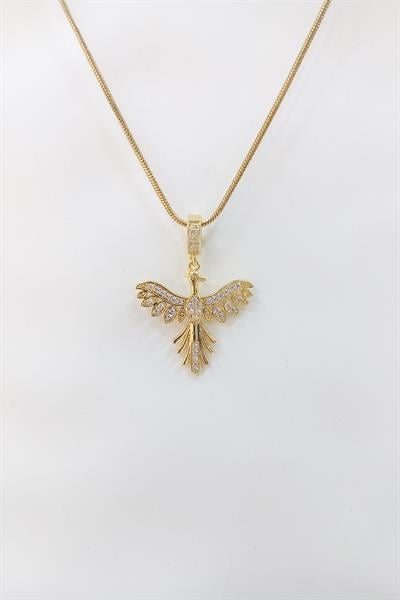 Zirkon Taşlı Gold Renk Çelik Anka Kuşu Kolye