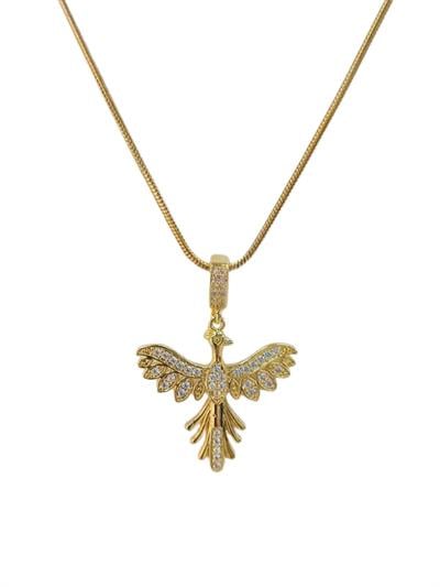 Zirkon Taşlı Gold Renk Çelik Anka Kuşu Kolye