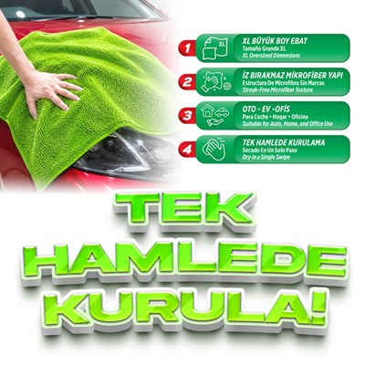 Automix Kurulama Havlusu XL Süper Emici Mikrofiber 75x45 cm 45007