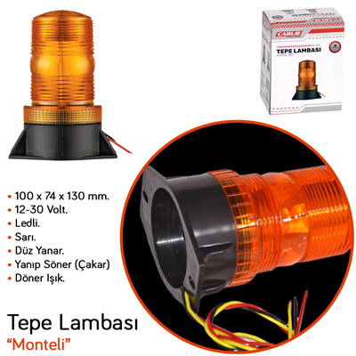 Carub 12-30V Tepe Lambası Monteli Ledli Çakar+Döner 3 Fonksiyonlu Sarı BR4202867