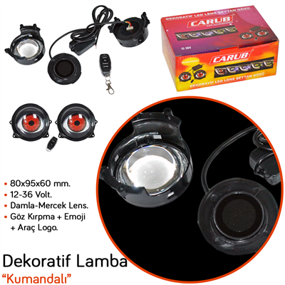 Carub 12-36V Dekoratif Lamba Led Göz+Emoji+Logo 33 Lens Kumandalı 80x95x60 mm BR3010608