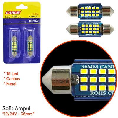 Carub 12V-24V Sofit Ampul 36 mm 15 Led Canbus Metal Beyaz BR0402243