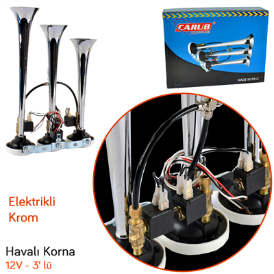 Carub 12V Havalı Korna 3 lü Elektrikli Krom BR2751580