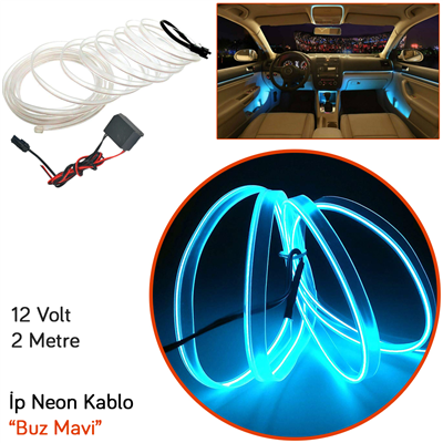 Carub 12V İp Neon Araç İçi Torpido Ledi Buz Mavi 2 Mt BR4327558