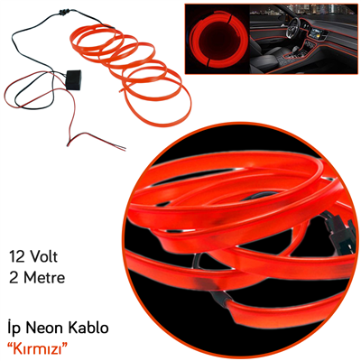 Carub 12V İp Neon Araç İçi Torpido Ledi Kırmızı 2 Mt BR4327556
