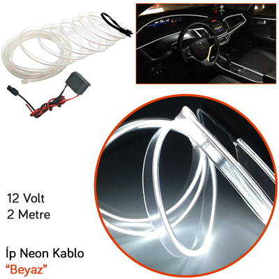 Carub 12V İp Neon Araç İçi Torpido Ledi Beyaz 2 Mt BR4327560
