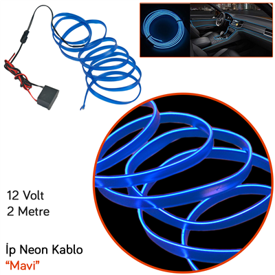 Carub 12V İp Neon Araç İçi Torpido Ledi Mavi 2 Mt BR4327557