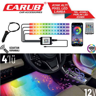 Carub 12V Led Lamba Ayak Altı Kumandalı Pixel Ledli Telefon Ayarlı 4 lü BR4283711