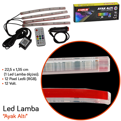 Carub 12V Led Lamba Ayak Altı Kumandalı Pixel Ledli Telefon Ayarlı 4 lü BR4283711