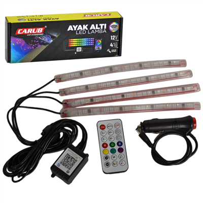 Carub 12V Led Lamba Ayak Altı Kumandalı Pixel Ledli Telefon Ayarlı 4 lü BR4283711