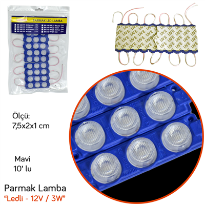 Carub 12V Parmak Lamba Led Camlı Soft Mavi 10 lu BR0409929