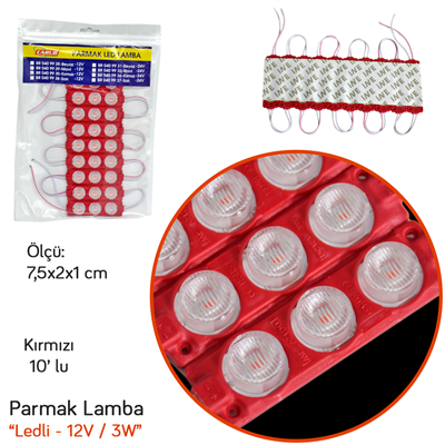 Carub 12V Parmak Lamba Led Camlı Soft Kırmızı 10 lu BR0409930