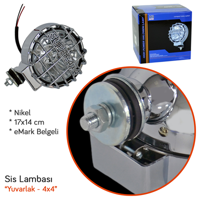 Carub 12V Sis Lambası 4x4 Yuvarlak Nikel Beyaz 17x14 cm Emark Belgeli BR3017201
