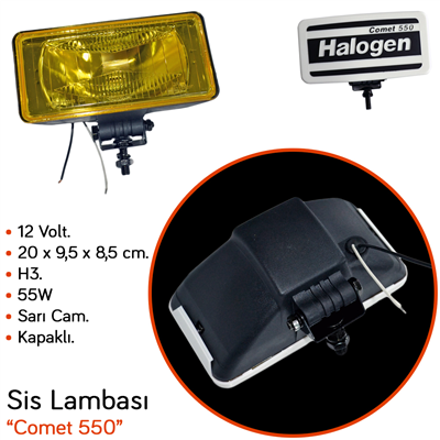 Carub 12V Sis Lambası Comet 550 Dikdörtgen 20x9,5x8,5 cm Kapaklı Sarı Cam BR3009554