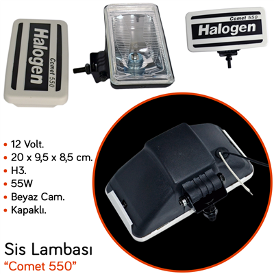 Carub 12V Sis Lambası Comet 550 Dikdörtgen 20x9,5x8,5 cm Kapaklı Beyaz Cam BR3009553