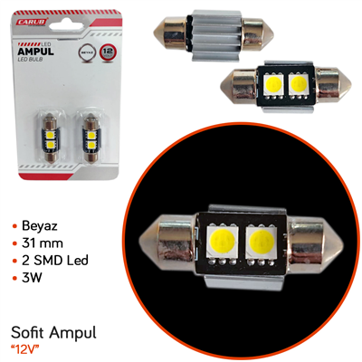 Carub 12V Sofit Ampul 31 mm 3W 2 SMD Led Metal Beyaz BR0402211