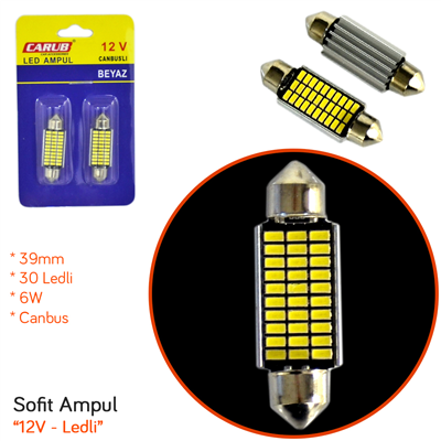 Carub 12V Sofit Ampul 39 mm 30 Ledli 6W Canbus Metal Beyaz BR0402224