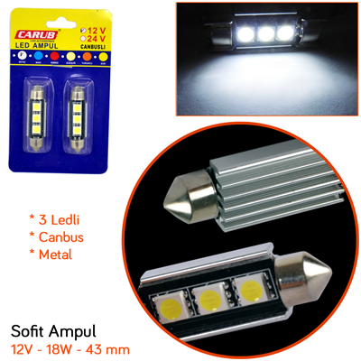 Carub 12V Sofit Ampul 43 mm 18W Canbus Metal Beyaz BR0402233