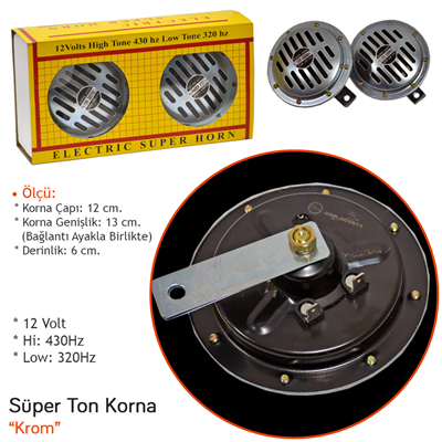 Carub 12V Süper Ton Korna 13 cm Krom (320-430Hz) BR2751577