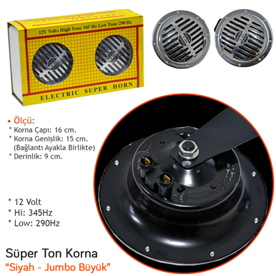 Carub 12V Süper Ton Korna 17,5 cm Jumbo Büyük Krom (290-345Hz) BR2751583