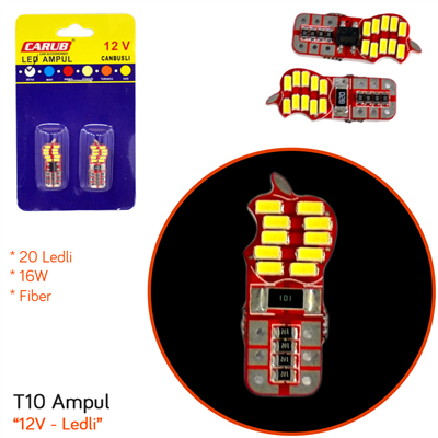 Carub 12V T10 Ampul 20 Led 16W SMD Canbus Fiber Beyaz BR0405536