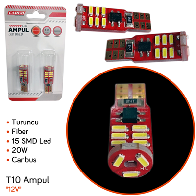 Carub 12V T10 Ampul 20W 15 SMD Led Canbus Fiber Turuncu BR0405545