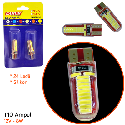 Carub 12V T10 Ampul 24 Led 8W SMD Silikon Beyaz BR0405541