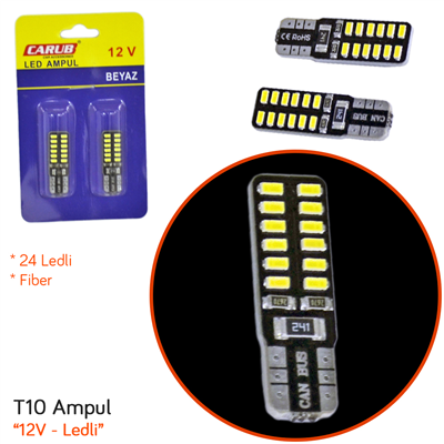 Carub 12V T10 Ampul 24 Led SMD Fiber Beyaz BR0405535