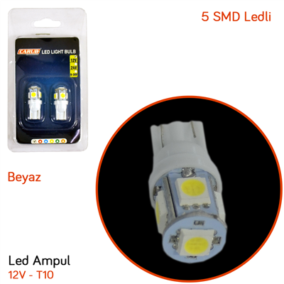 Carub 12V T10 Ampul 5 Led SMD Beyaz BR0400235