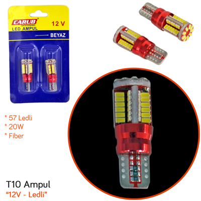 Carub 12V T10 Ampul 57 Led 20W SMD Canbus Fiber Beyaz BR0405562