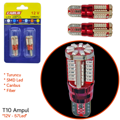 Carub 12V T10 Ampul 57 Led SMD Fiber Canbus Turuncu BR0405563