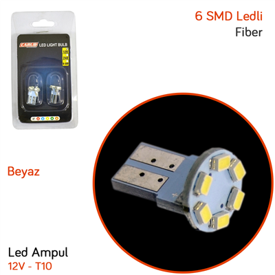 Carub 12V T10 Ampul 6 Led SMD Fiber Beyaz BR0400207