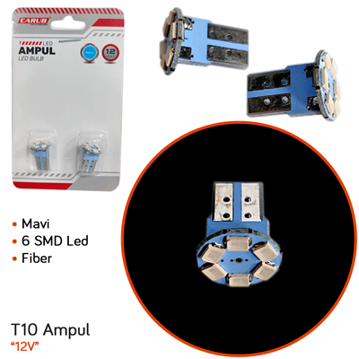 Carub 12V T10 Ampul 6 SMD Led Fiber Mavi BR0400208