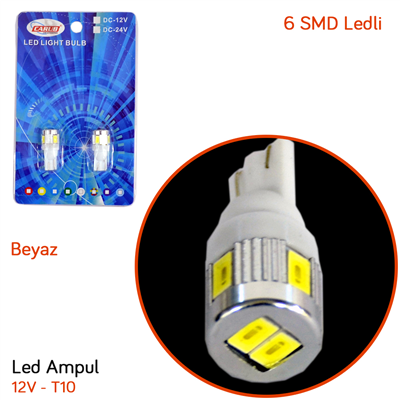Carub 12V T10 Ampul 6 SMD Ledli Beyaz BR0400251
