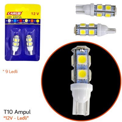 Carub 12V T10 Ampul 9 Led SMD Beyaz BR0400231