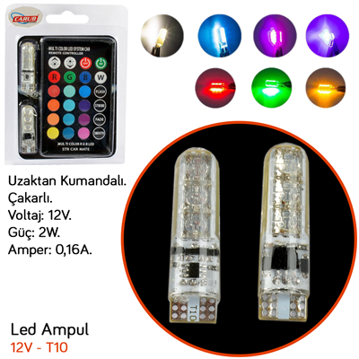 Carub 12V T10 Ampul Çakarlı Kumandalı BR0400241