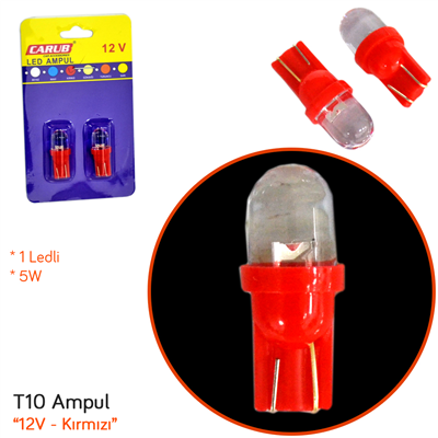 Carub 12V T10 Ampul Led Kırmızı BR0400108