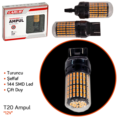 Carub 12V T20 Ampul Çift Duy 144 Led Turuncu BR0404053