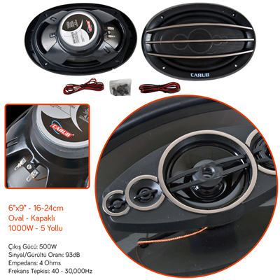 Carub 16x22 cm Oval Hoparlör 6x9 inç Kapaklı 1000W 5 Çıkışlı BR2749923