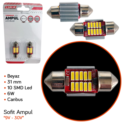 Carub 9-30V Sofit Ampul 31 mm 6W 10 SMD Led Canbus Beyaz BR0402225