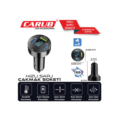 Carub Araç Çakmak Hızlı Şarj Soketi Dijital 4in1 66W BR5901848